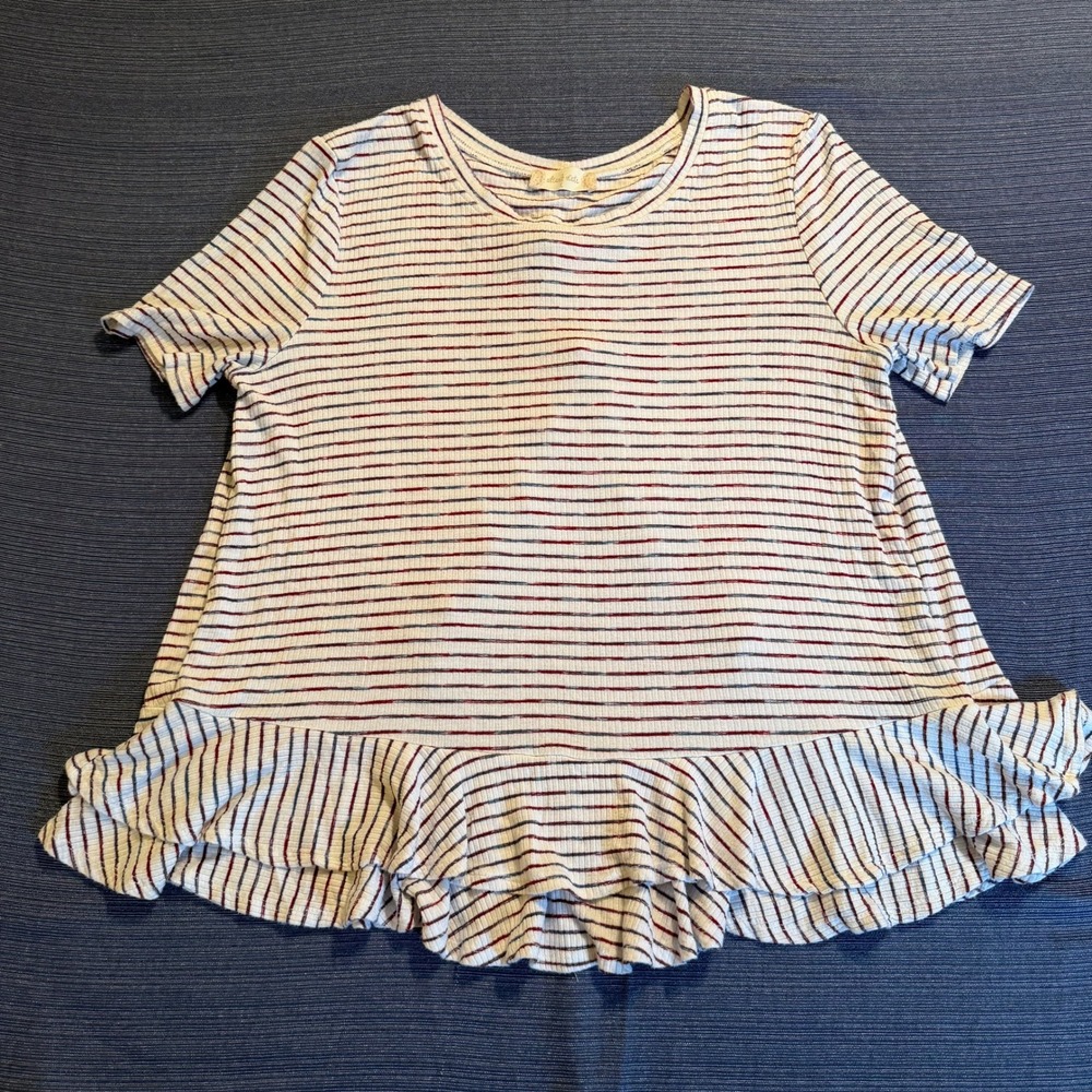 Altar'd State Striped Ruffle Peplum Top Red White Blue Open Back Tie Large